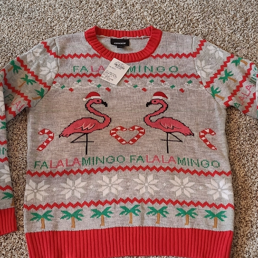 Joe Boxer Red and Gray Crew Neck Sweater with Festive Flair